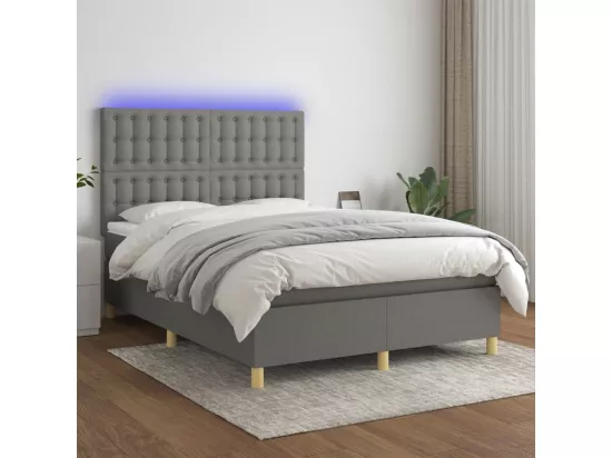 Sommier tapissier et matelas et LED Gris foncé 140x190 cm Tissu