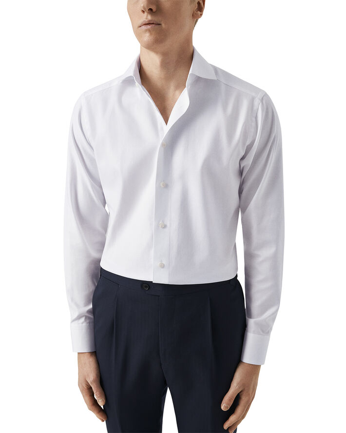 ETON Slim Fit White Melange Semi Solid Fine Twill Shirt Hvid