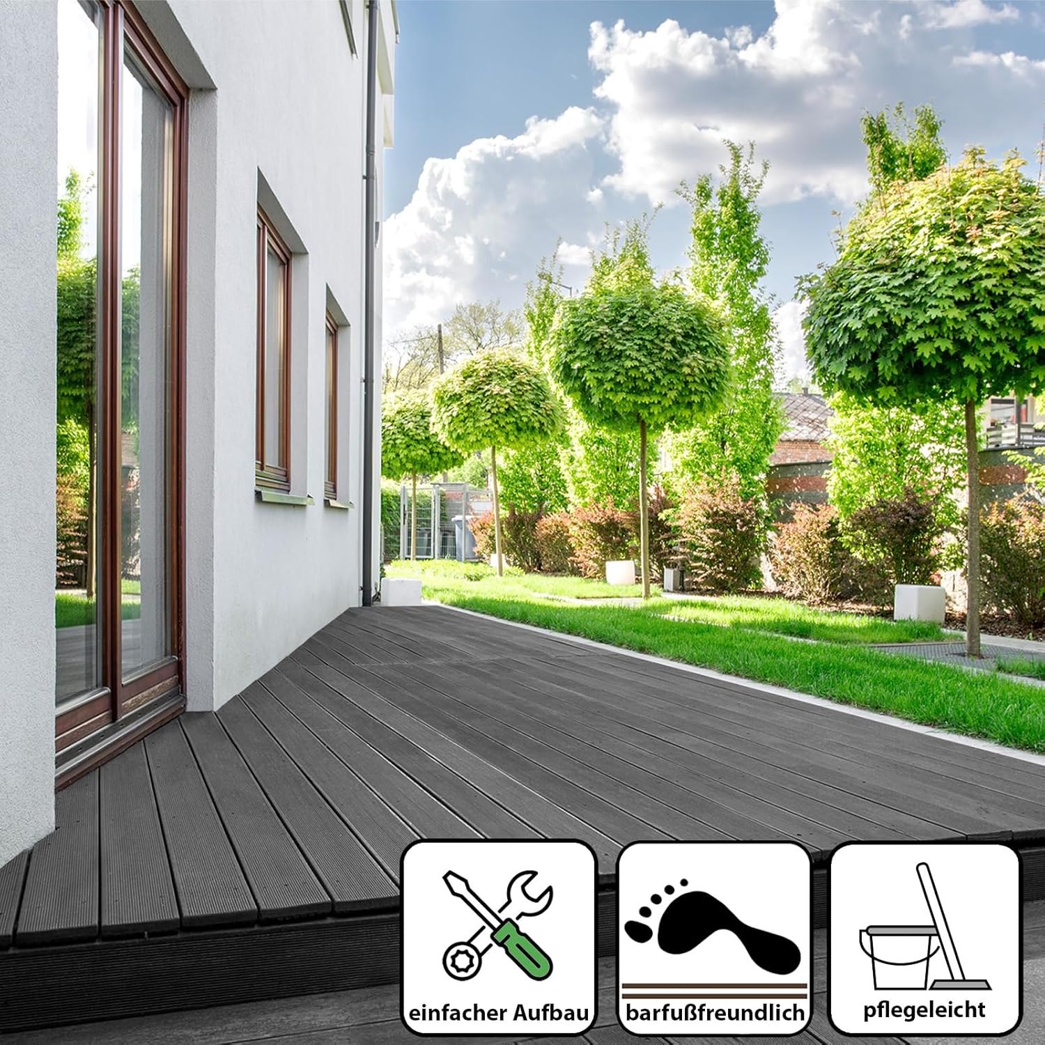 Montafox WPC Terrassendielen Dielen Komplettset Hohlkammerdiele Komplettbausatz Unterkonstruktion Clips, Größe (Fläche):12 m² 2.2m, Farbe:Anthrazit