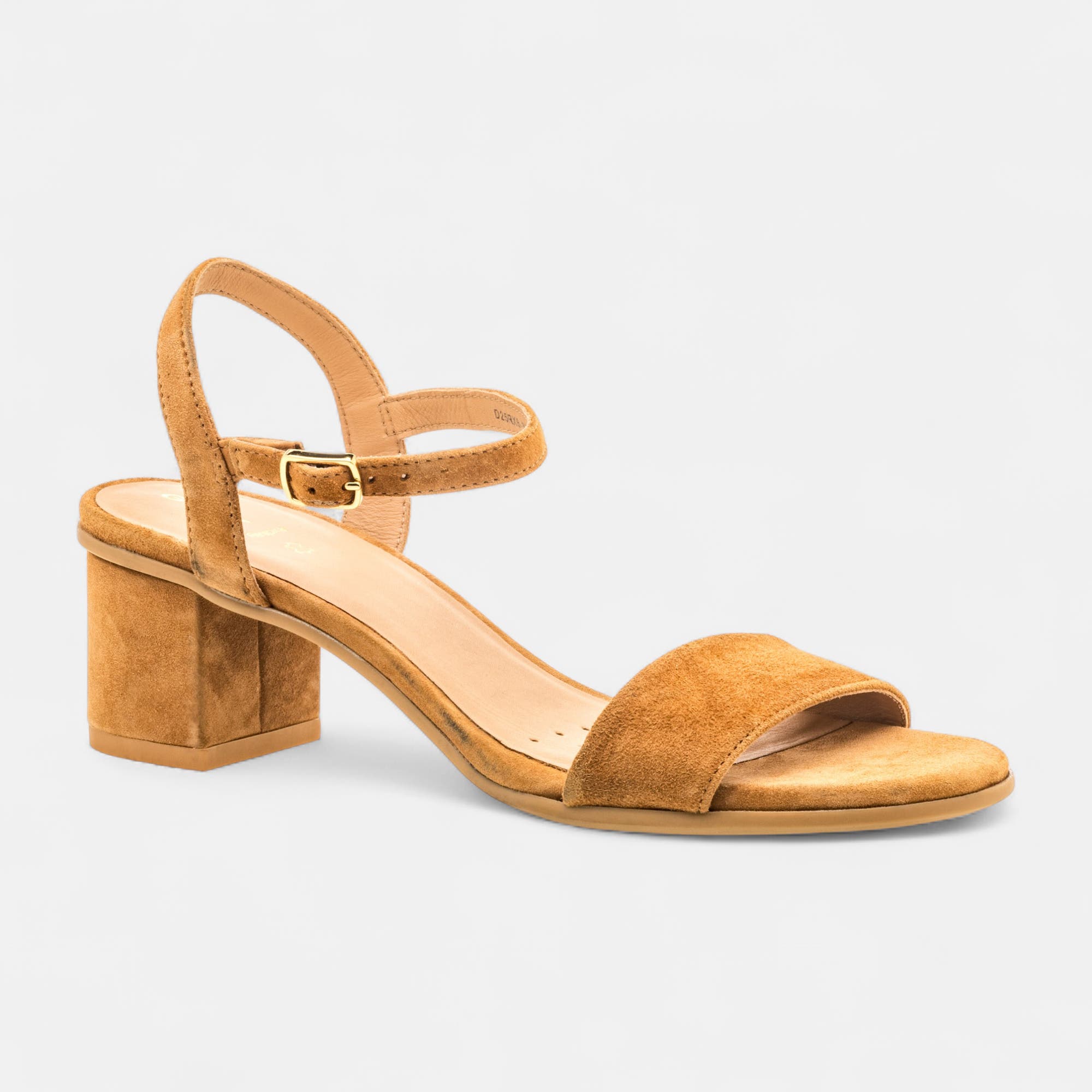 Nu-pieds à talon compensé Femme en cuir cognac