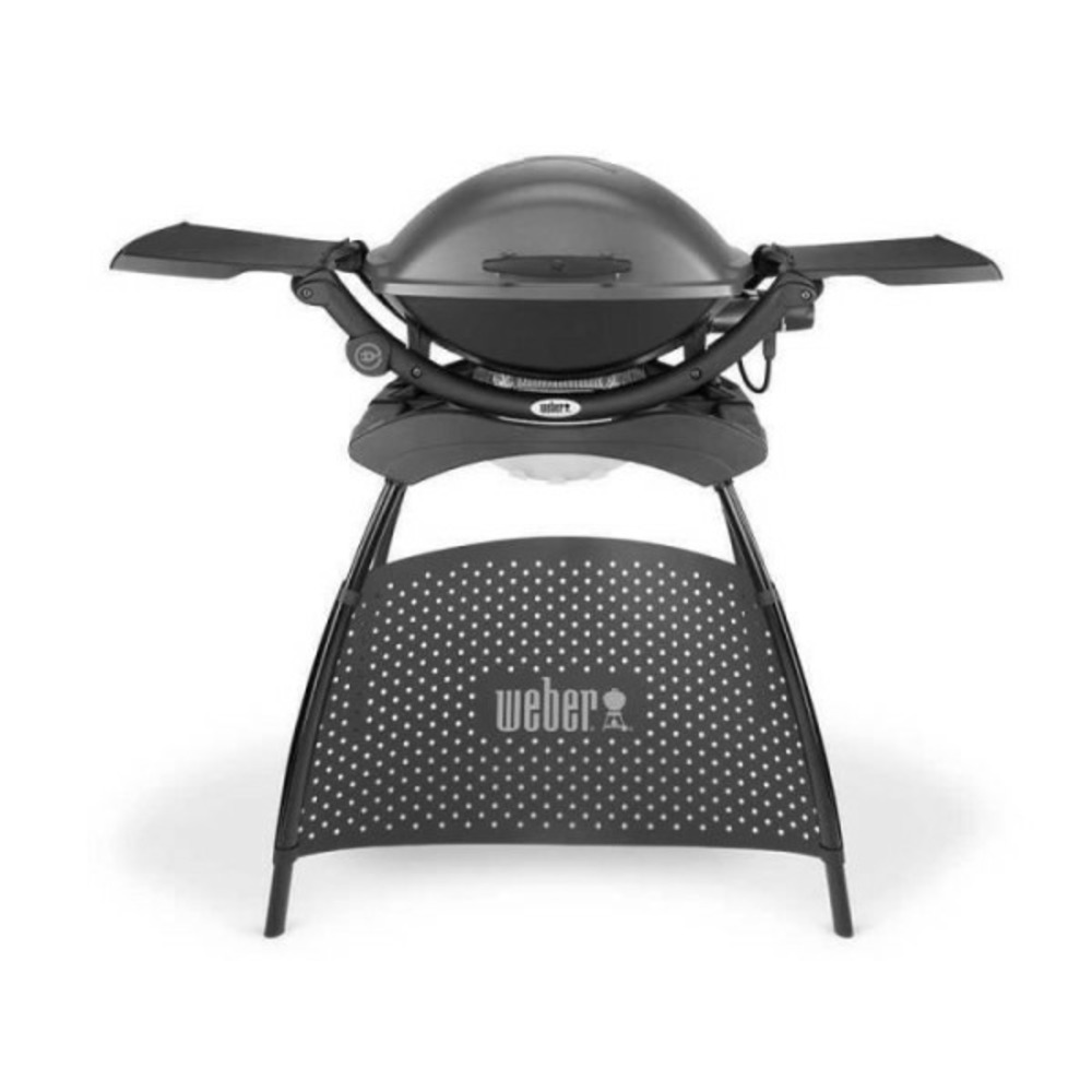 Barbecue électrique q2400 avec stand - grille acier 55x39 cm - couvercle avec réflecteur de chaleur - gris