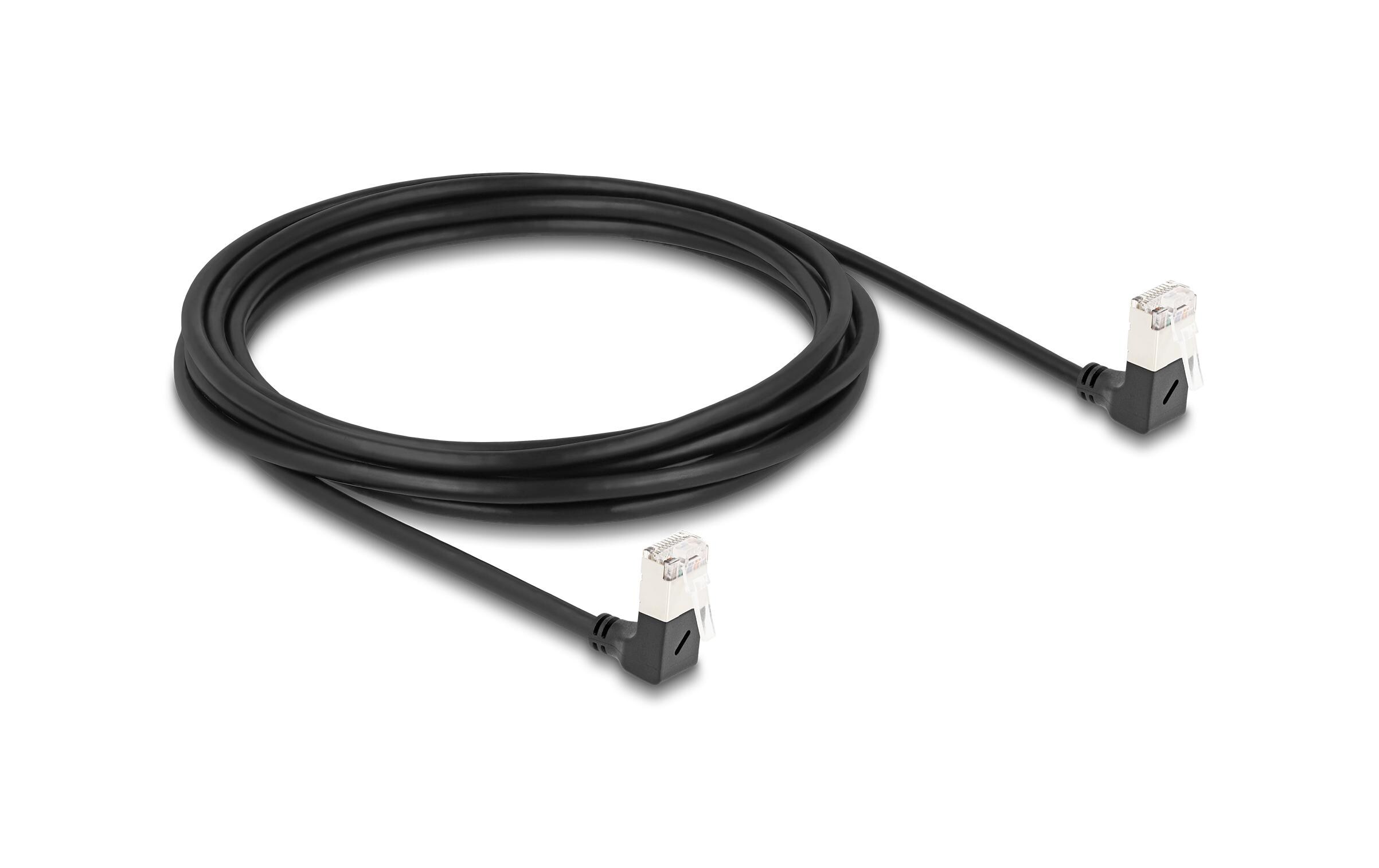 Patchkabel 90° gewinkelt Cat 6A, S/FTP, 3 m, SchwarzDelock RJ45 Netzwerkkabel Cat.6A S/FTP Slim 90° unten / unten gewinkelt 3 m schwarz