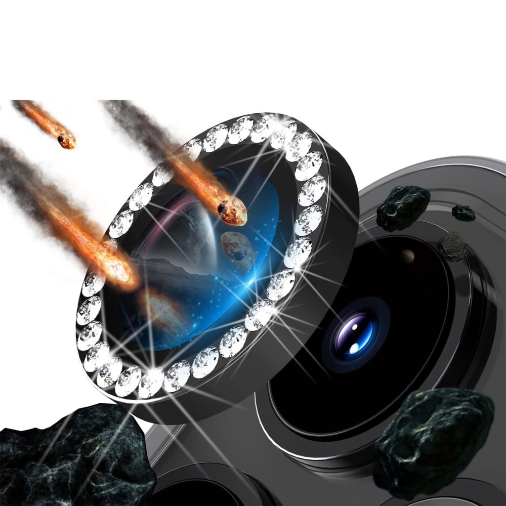 iPhone 15 Pro / iPhone 15 Pro Max Kameraschutz Objektiv Ring Protector Glitzer Abdeckung - Schwarz