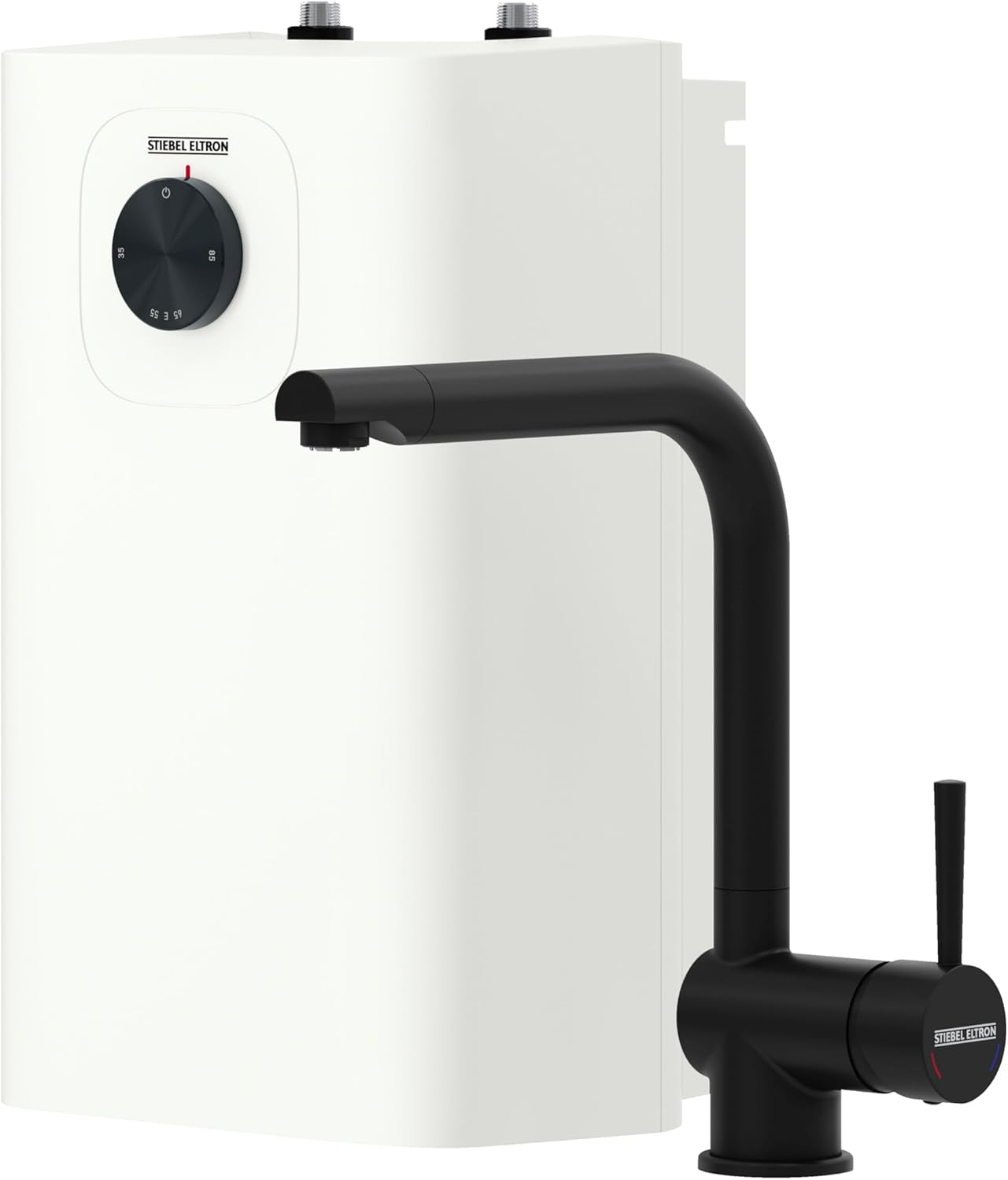 STIEBEL ELTRON Kleinspeicher SNU 5 Plus mit Wasserhahn matt-schwarz MAE-B (Armatur Küche), sehr kompakt, antitropf-/thermostop-Funktion, Untertischboiler 5 Liter Niederdruck mit Stecker, 2 kW, 208119
