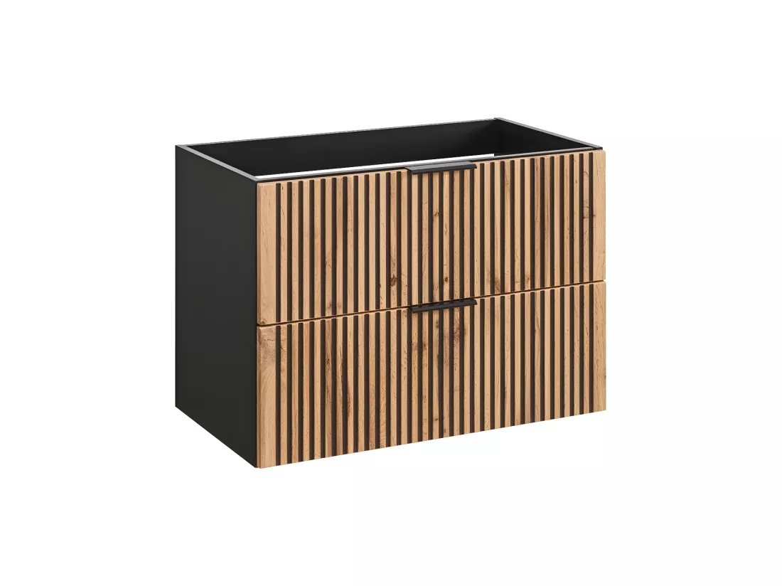 Meuble sous lavabo de salle de bain - Gris roche et chêne Wotan - L80-H57-P46 - LUXILO