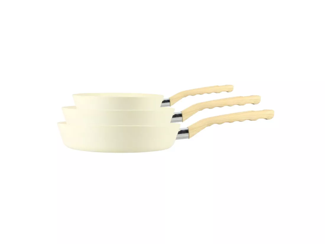 Menastyl - Set De 5 Pieces Colorama Creme - Poeles/casseroles/wok - En Aluminium - Revetement Antiadhesif En Ceramique