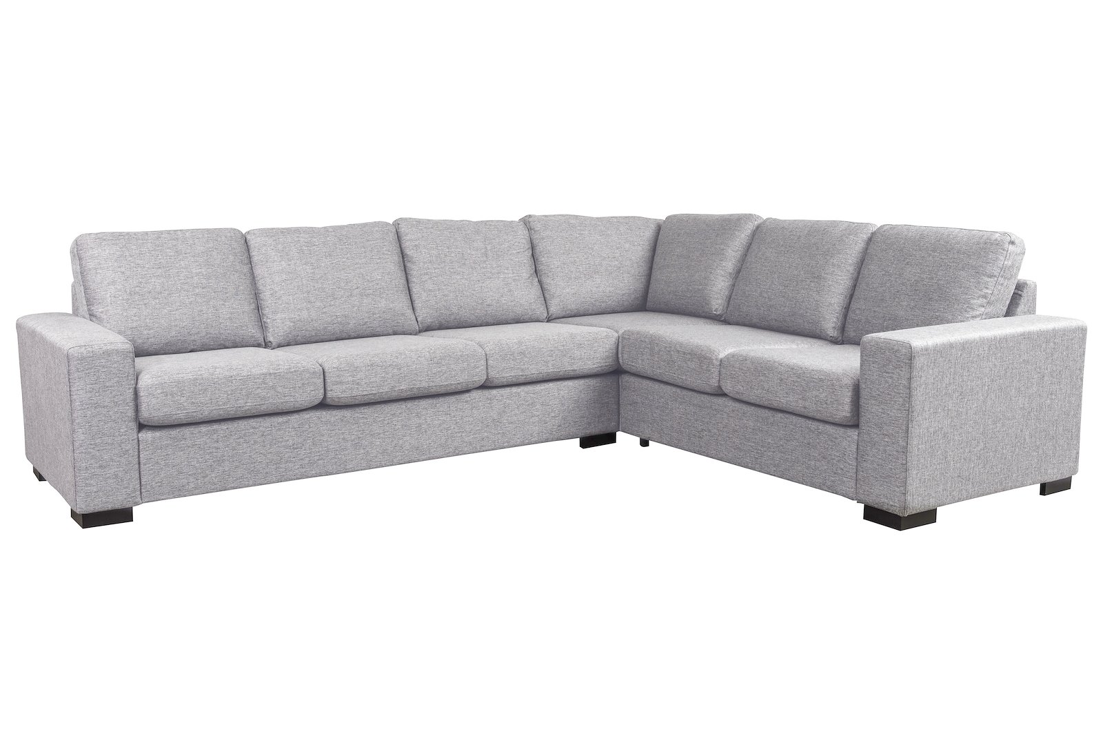 Max sofa Hjørnesofa 32/23 i tekstil Rocco 281 mørk grå og med sorte ben. Kommer montert som 32, kan vendes til 23