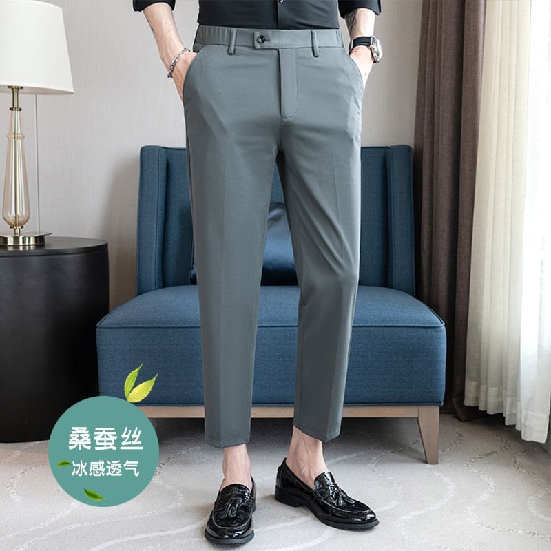 Blueforce - Mid Rise Plain Cropped Tapered Dress Pants