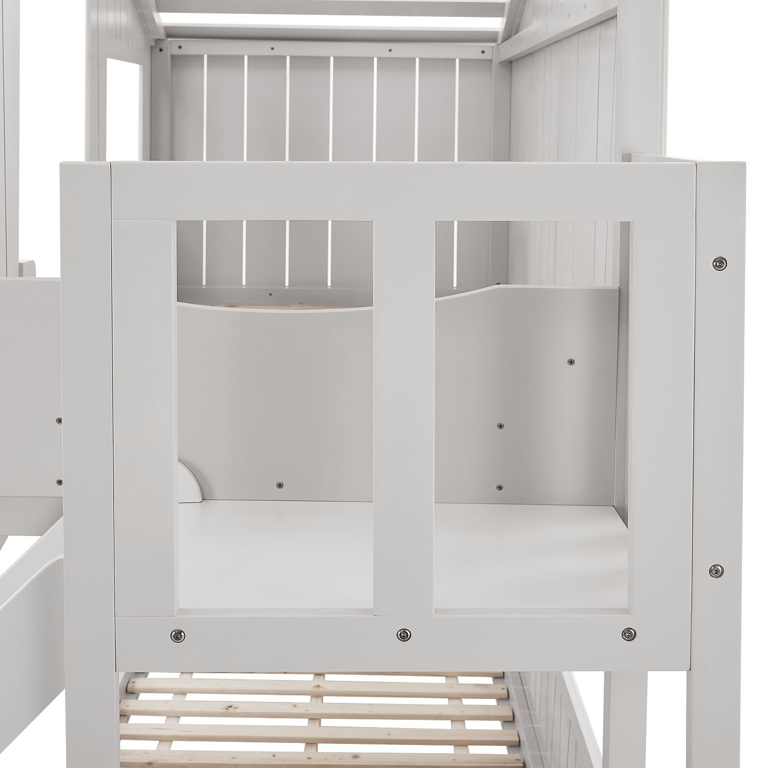 Juskys Kinderbett Baumhaus 90x200 cm Weiß mit Rutsche, Dach & Lattenrost – Hausbett für Kinder