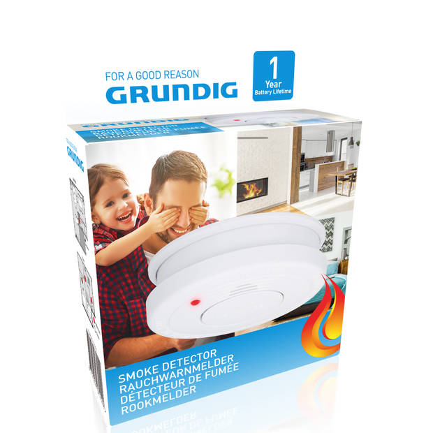 Grundig Optische Rookmelder - Rookalarm - Batterijduur van 8 Jaar - Pauze- en Testknop - Batterij-Indicator - Wit
