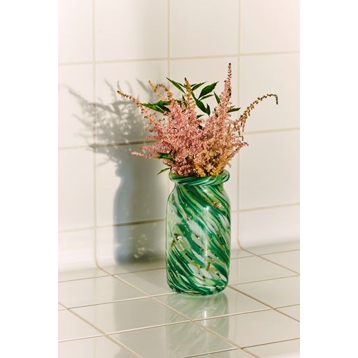 HAY Splash Roll Neck Vase, Green Swirl