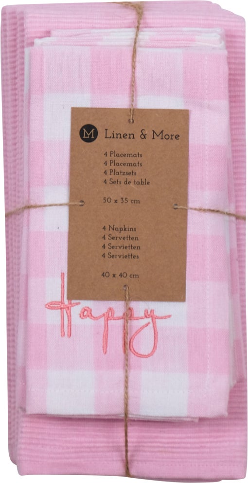 Linen & More placemats en servetten Ollie roze 8 delige-set