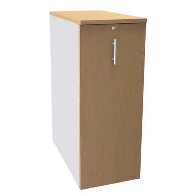 Caisson TOWER - L44 x H114 x P80 cm - 3 tablettes + 1 support DS réglable - structure blanc perle - dessus et façade imitation hêtre