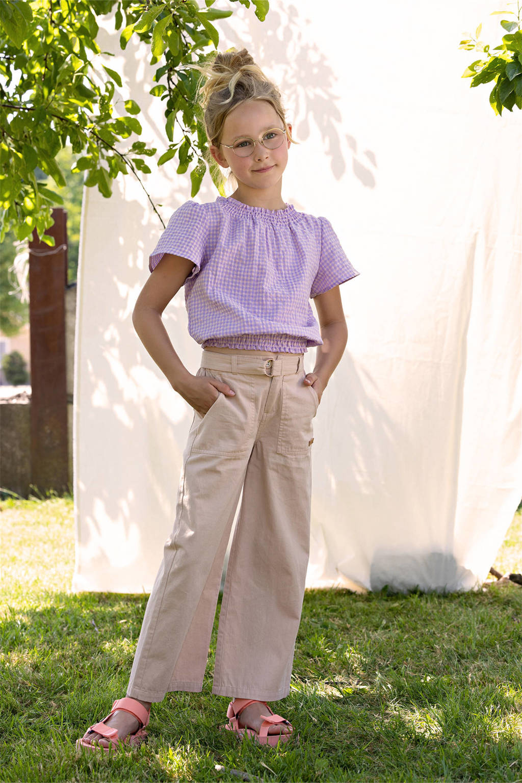 NONO geruitecrop top Tyra paars/lila