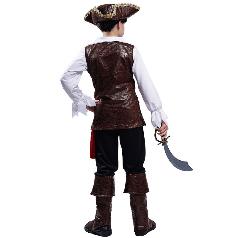 (135-140cm) Fasnachts Kinder Kostüm Piraten Verkleidung für Motto Partys / Halloween inkl. Stoff Hut   Augenklappe - Braun