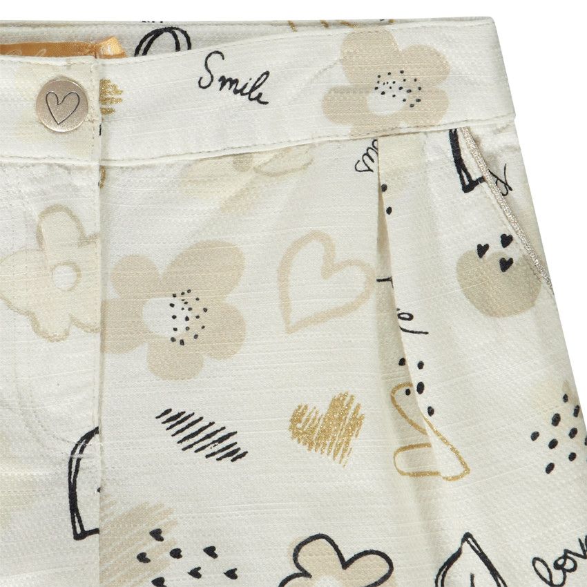 Short en coton piqué imprimé fantaisie pour fille - Ecru