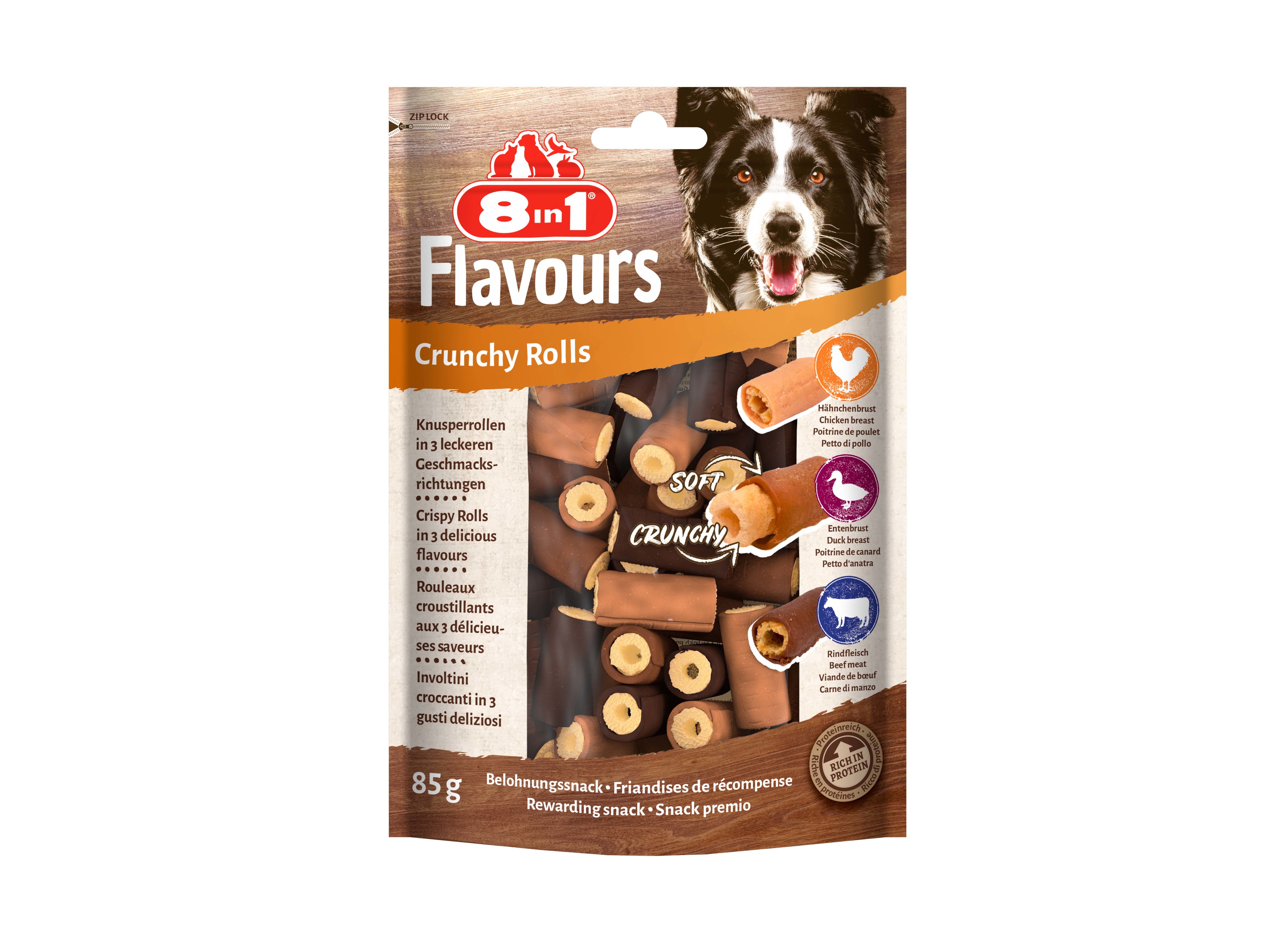 SNACKS CÃO 8IN1 CRUNCHY ROLLS 85G