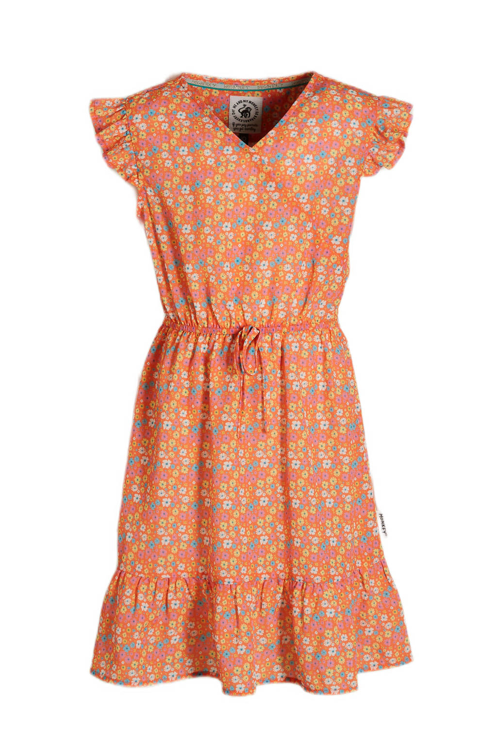 Me & My Monkey gebloemde jurk Marloe oranje/blauw/wit