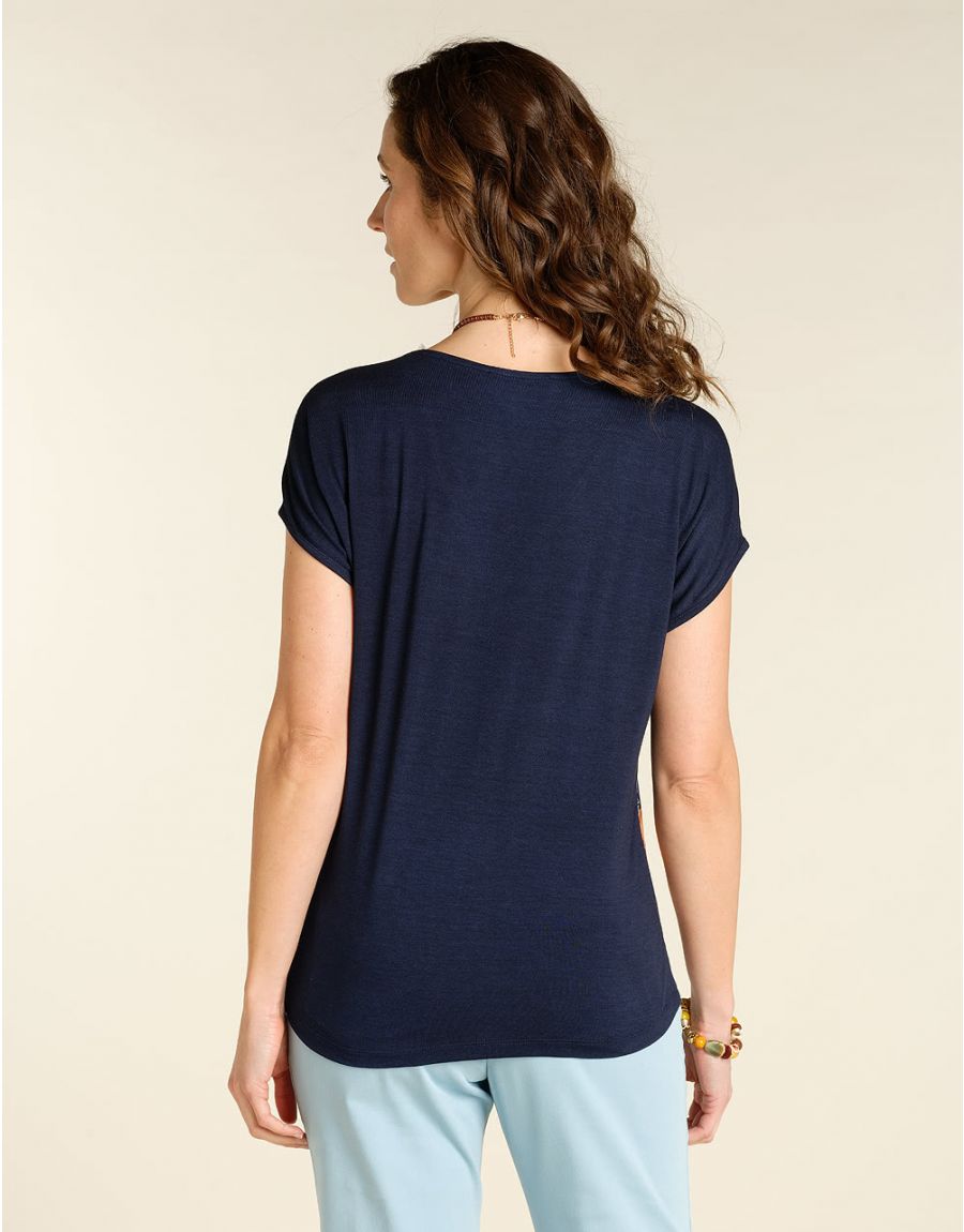 Top bi-matière bleu ocre