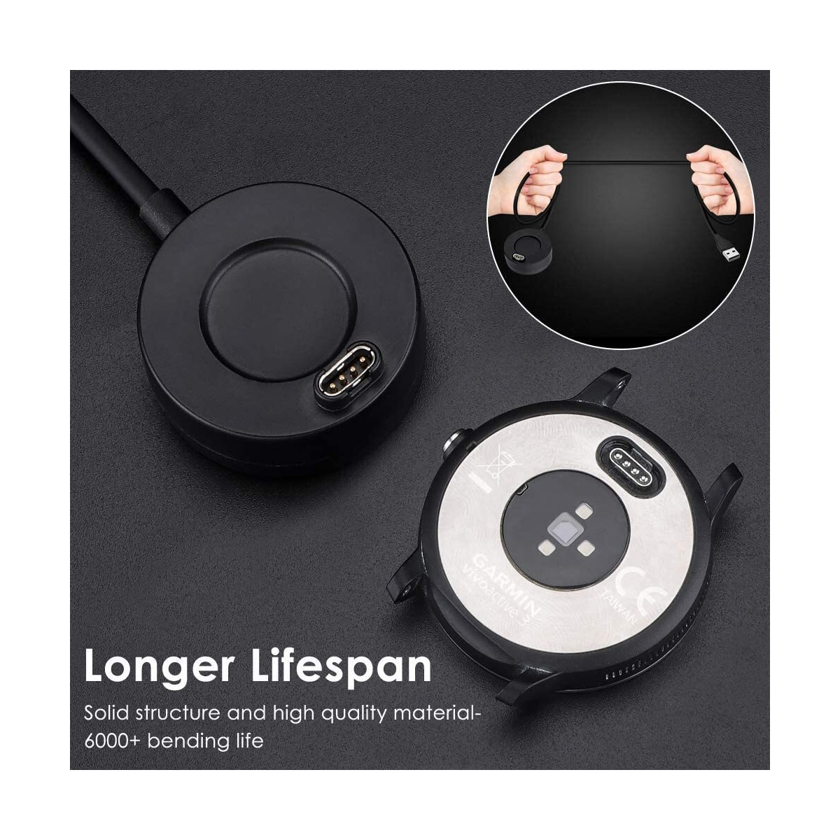 Lader til Garmin Fenix 5/6 Forerunner 935/945 USB, 2-pakning sort