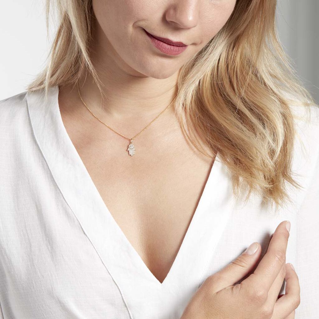Pendentif Fatima Or Jaune Oxyde De Zirconium