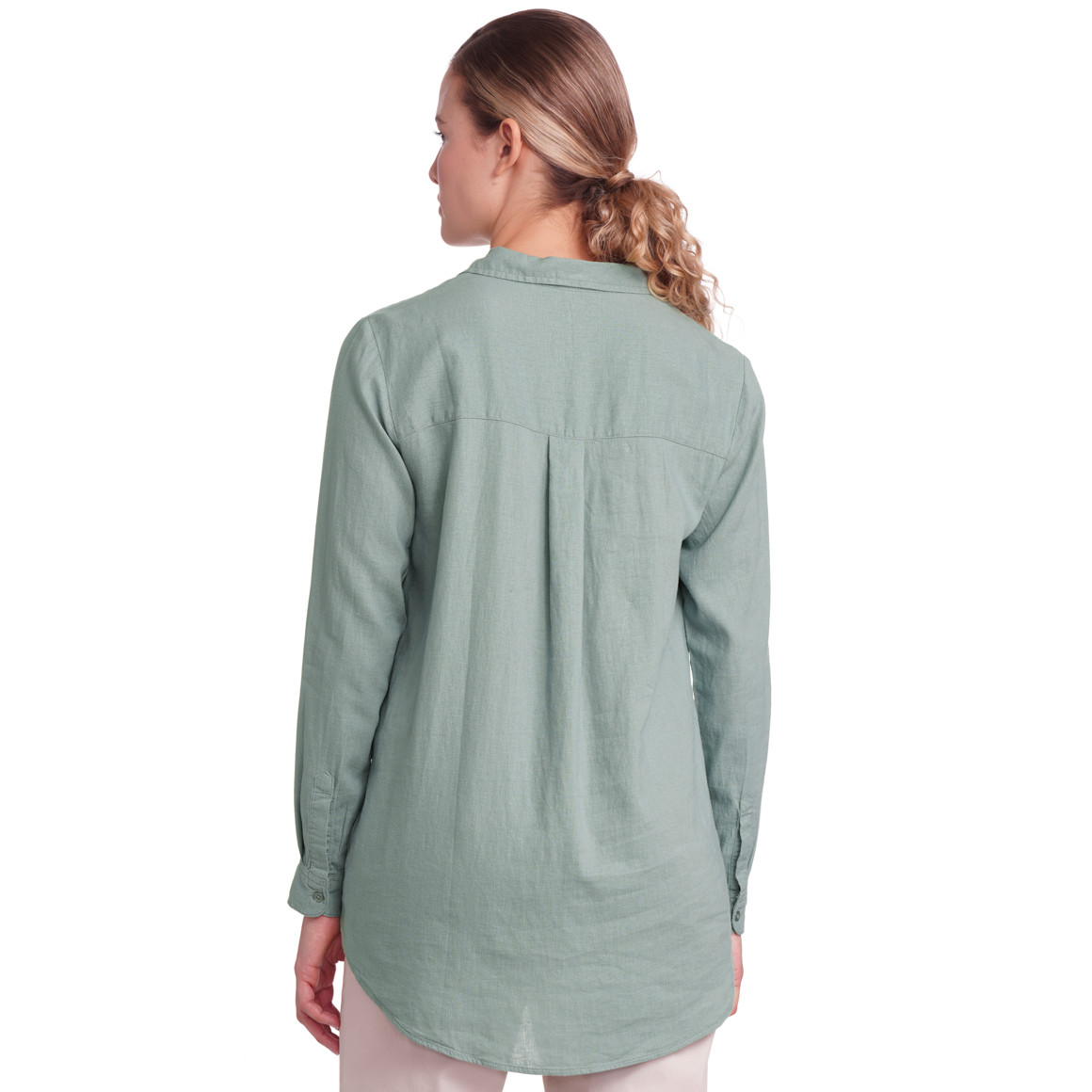 Gina Damen Leinen-Bluse mit V-Ausschnitt dunkelgrün