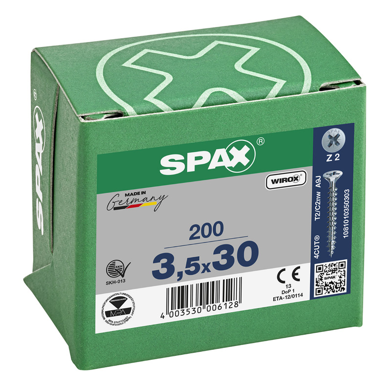 Spax universele schroeven platkop voldraad 3,5x30mm PZ2