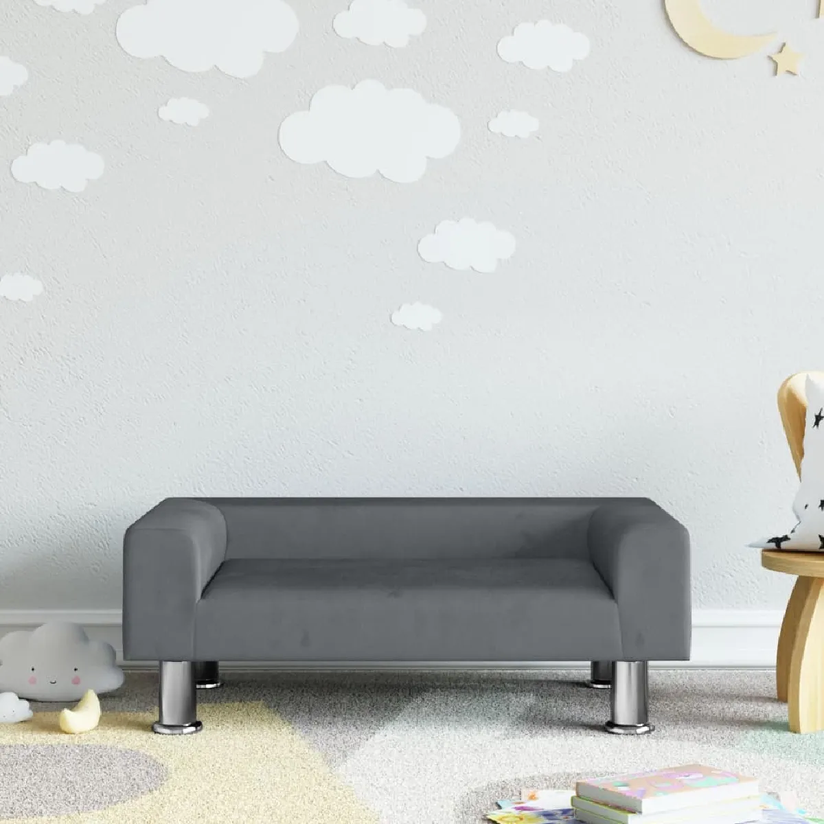 vidaXL Canapé pour enfants gris foncé - 70x45x26,5 cm - Velours