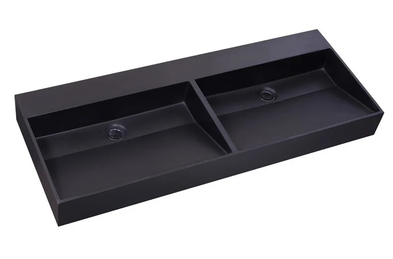 Lambini Designs Arona wastafel quartz 140cm dubbel zonder kraangat zwart mat