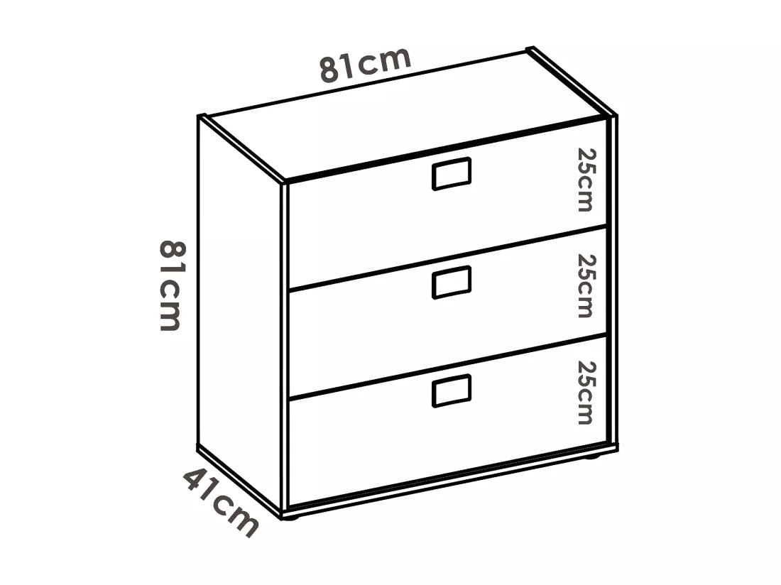 Commode Dmbay, Commode pour la chambre, Commode avec 3 tiroirs, 80x43h81 cm, Chêne et Blanc