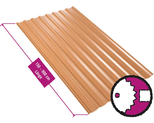 PRECIT trapezium dakbaan W20LR koperbruin RAL 8004 vaste breedte 1135 mm x dikte 0,5 mm (verkocht per meter van 150 tot max. 900 cm)