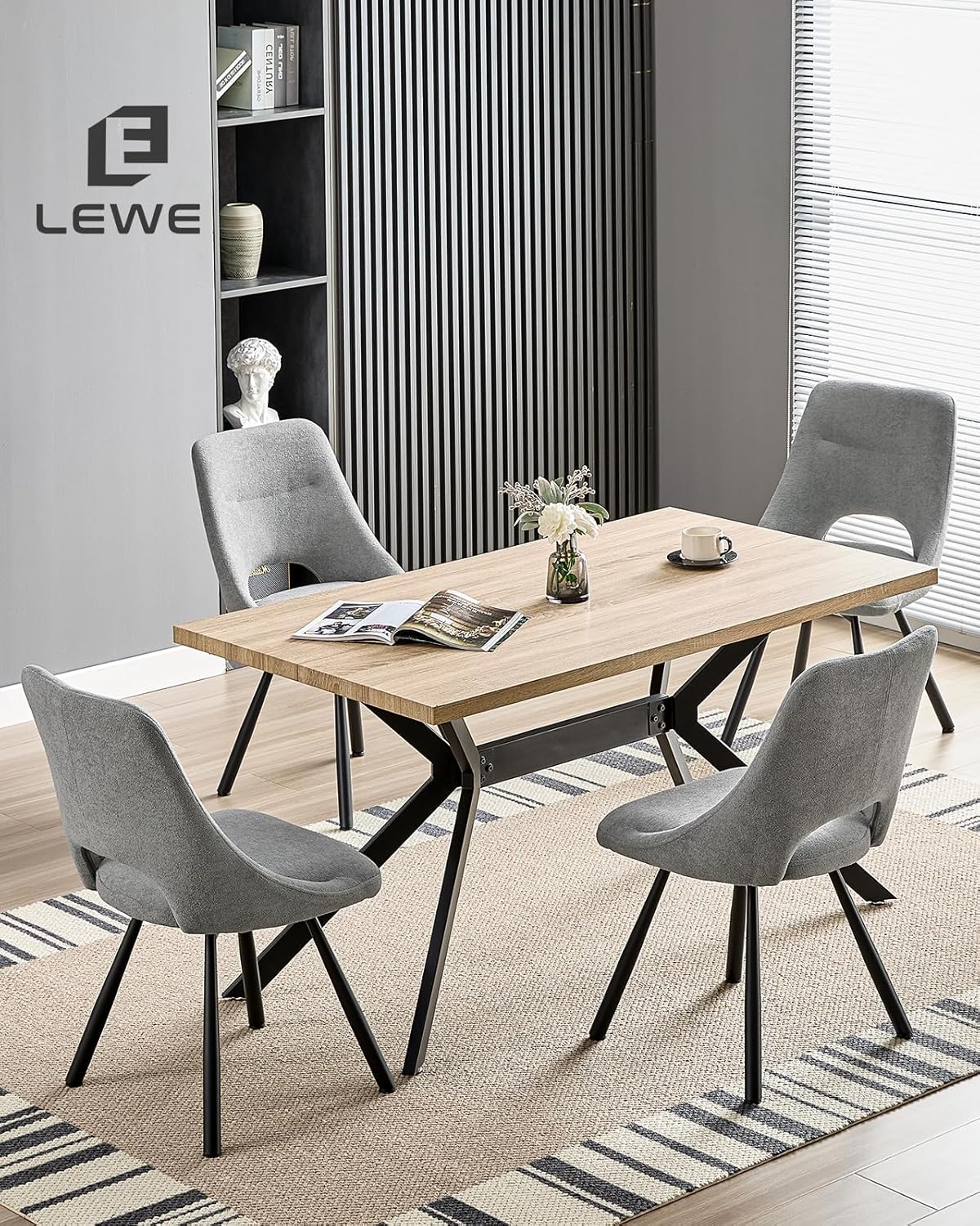 LEWE Esszimmerstühle drehbar 4er Set, Automatisch zurückkehrender Sitz, 180° Drehstuhl, Ergonomischer Polsterstuhl, armlos, Esszimmer Wohnzimmer Schlafzimmer, Kaschmir-Stoff - Grau
