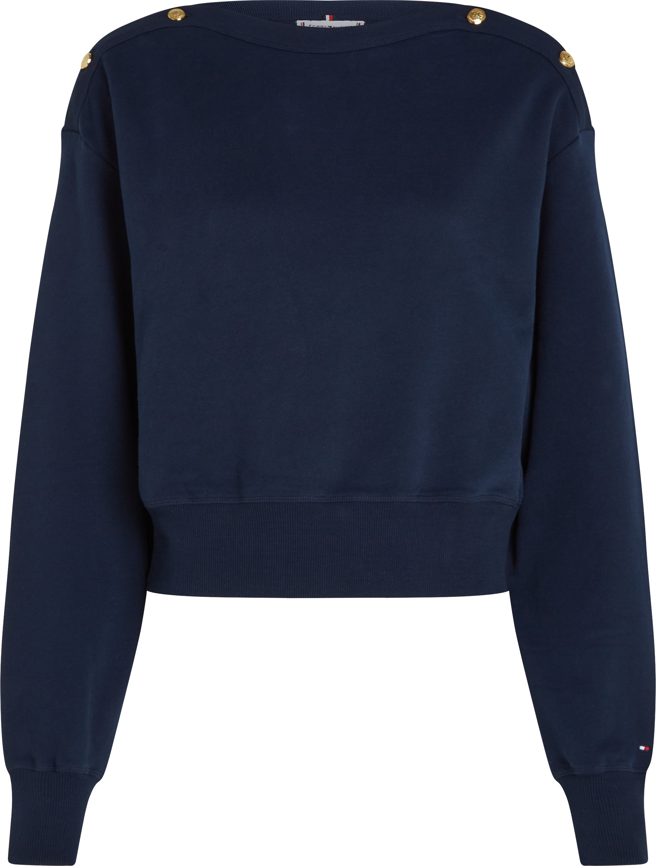 Tommy Hilfiger Curve Sweatshirt »CRV GOLD BTN BOAT-NK SWTSHRT«, in Grossen Grössen, mit goldfarbenem Knopf, U-Boot Ausschnitt