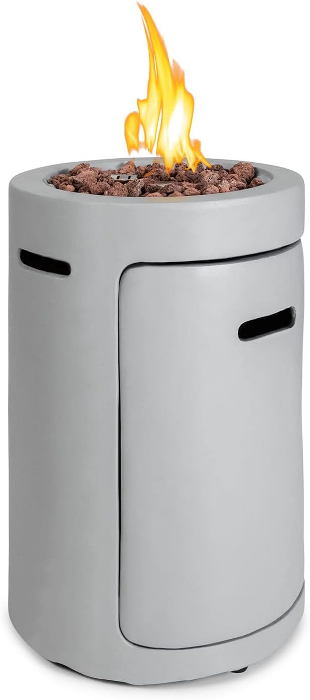 Blumfeldt Crete Gas-Feuerstelle, 13 kW Wärmeleistung, Flüssiggas, Edelstahl, 360° FireView, inkl. Regencover, Gasdruck: max. 50 mbar, zweistufiger Drehregler, hellgrau