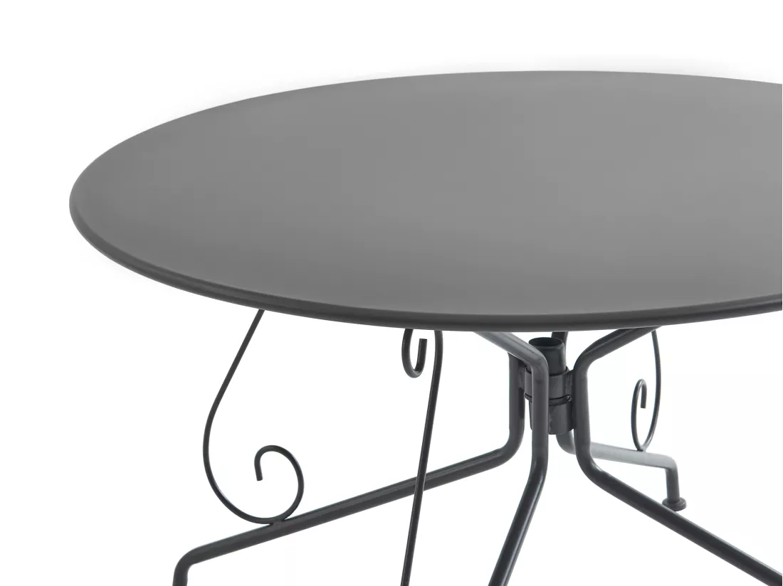 Salle à manger de jardin en métal façon fer forgé : une table D.120cm et 4 fauteuils empilables - Anthracite - GUERMANTES de MYLIA