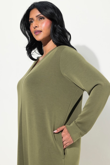 Sweatkleid, V-Ausschnitt, Langarm, Taschen, Modalmix