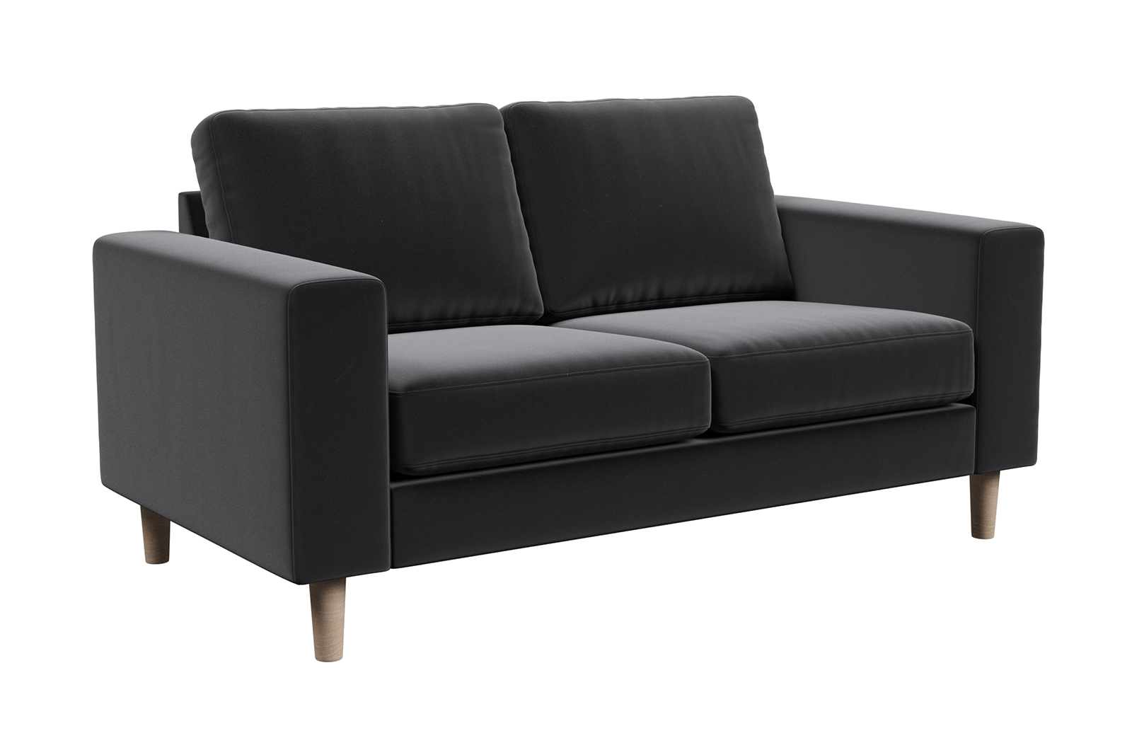 Hedda 2-seter 2-seter i tekstil Matt Velvet Black med arm F 18 cm og ben nr 1 i hvitoljet eik