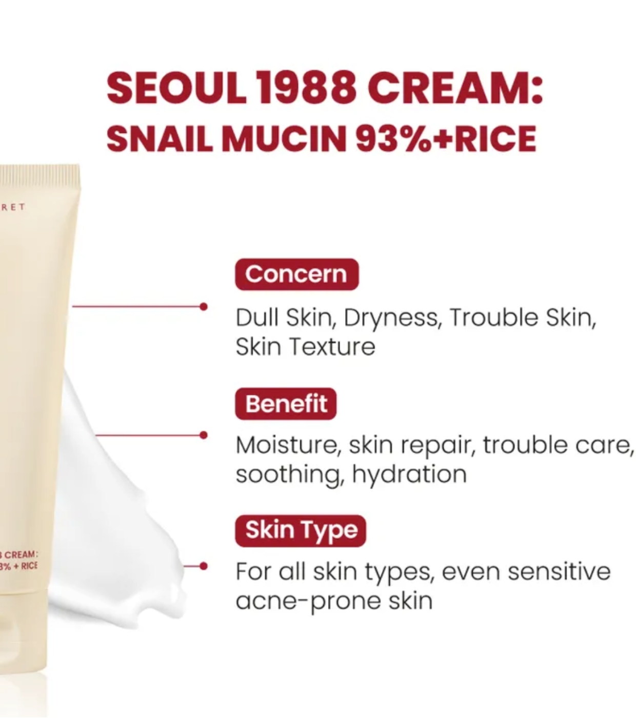 K-Secret - *Seoul 1988* - Creme Facial Snail Mucin 93% + Rice