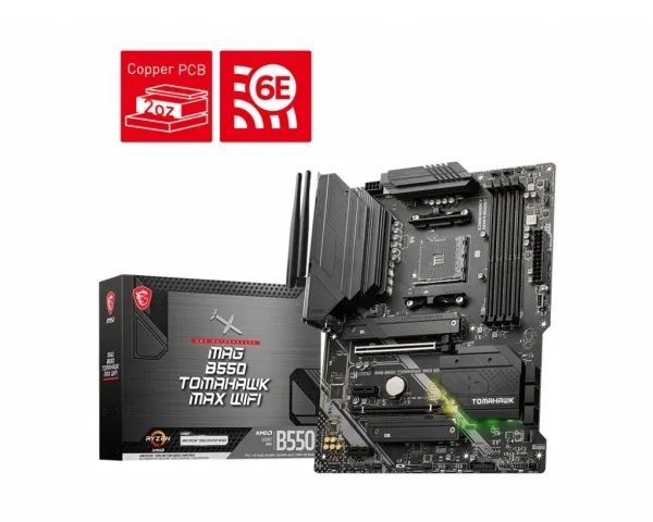 MSI MAG B550 TOMAHAWK MAX WIFI - Bundkort - ATX - Socket AM4 - AMD B550 Chipset - USB 3.2 Gen 1, USB 3.2 Gen 2, USB-C 3.2 Gen2, USB-C 3.2 Gen 1 - 2.5 Gigabit LAN, Wi-Fi 6, Bluetooth - onboard grafik (CPU påkrævet) - HD Audio (8-kanaler)