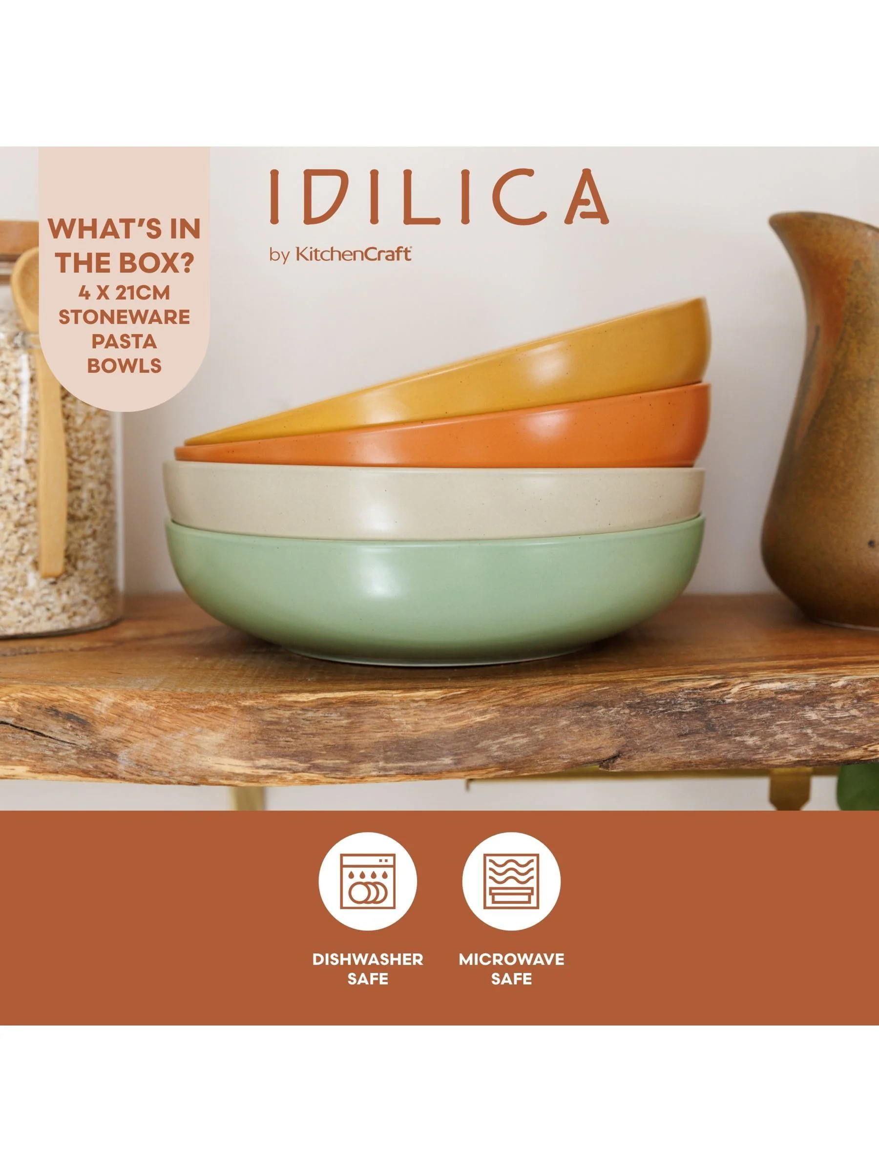 Kitchencraft Set of 4 Coloured Stoneware Pasta Bowl