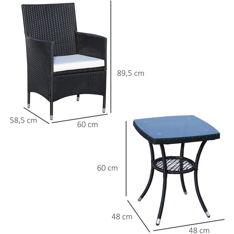 Outsunny Rattan-Sitzgruppe als 3-teiliges Set schwarz