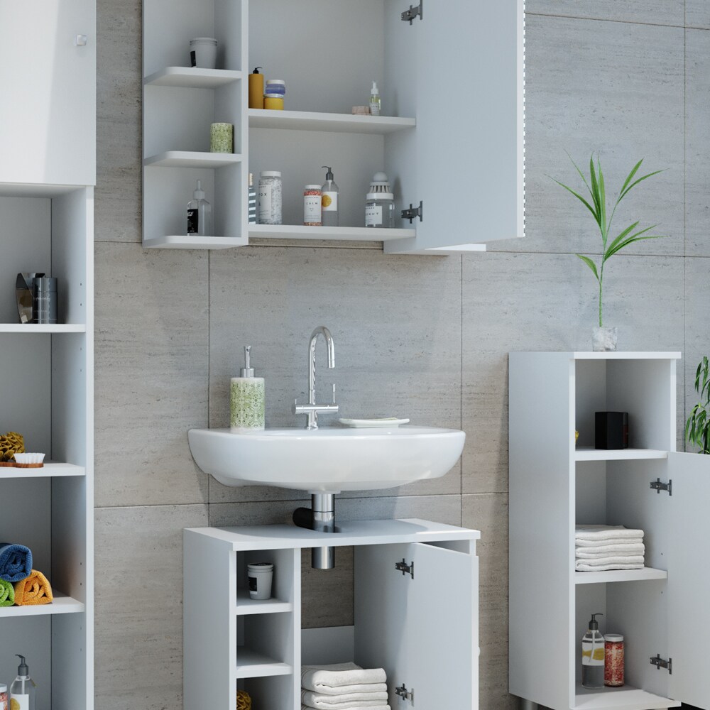 VICCO Badmöbel Set FYNN 2 Teile Weiß Hochglanz - Badezimmer Spiegel Badunterschrank Bad Badschrank