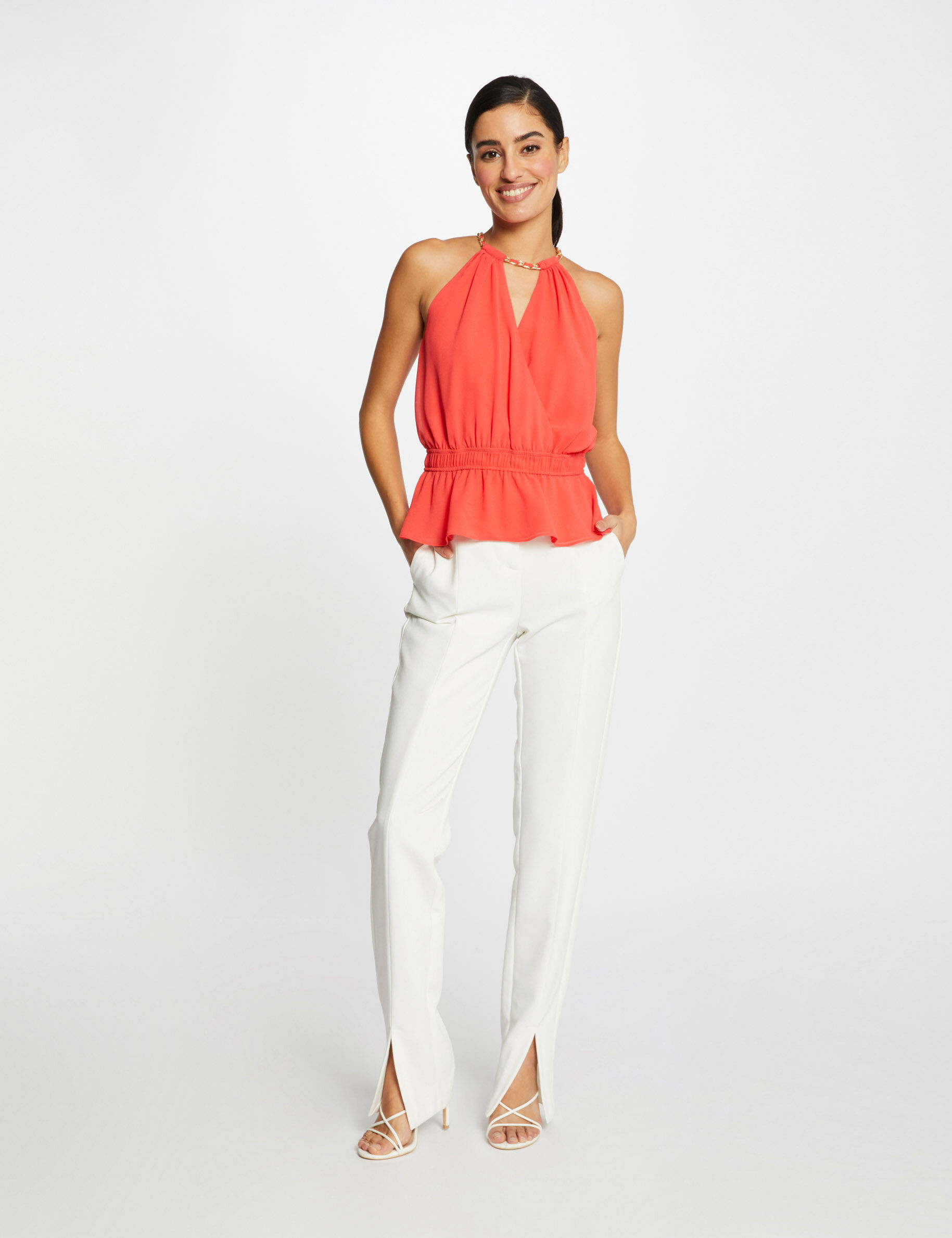 Blouse sans manches à col cache-coeur rouge femme - rouge