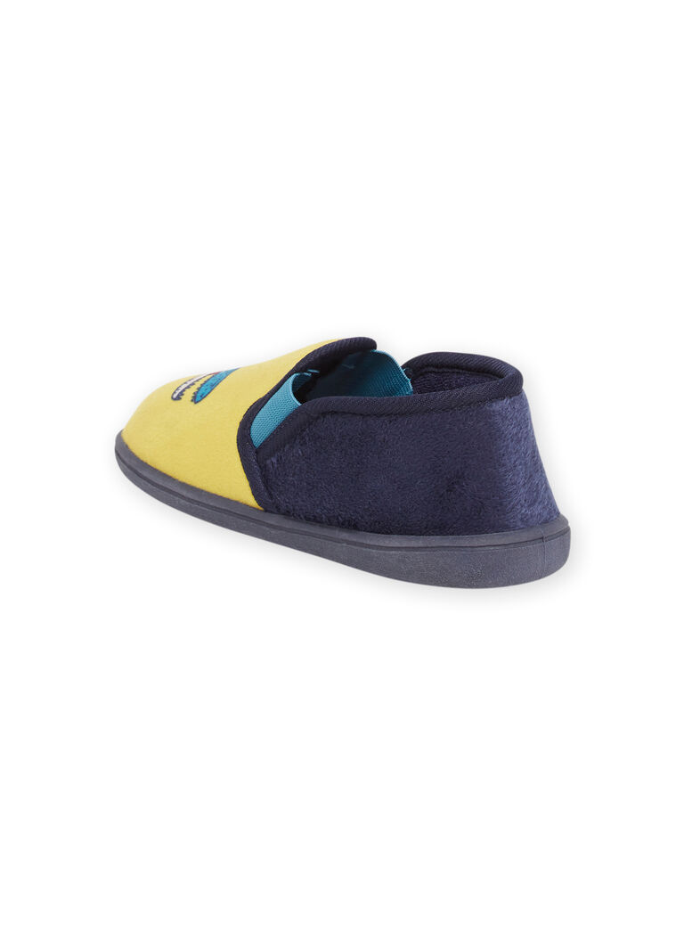 Pantoufles jaunes et bleu nuit à motifs dinosaures enfant garçon