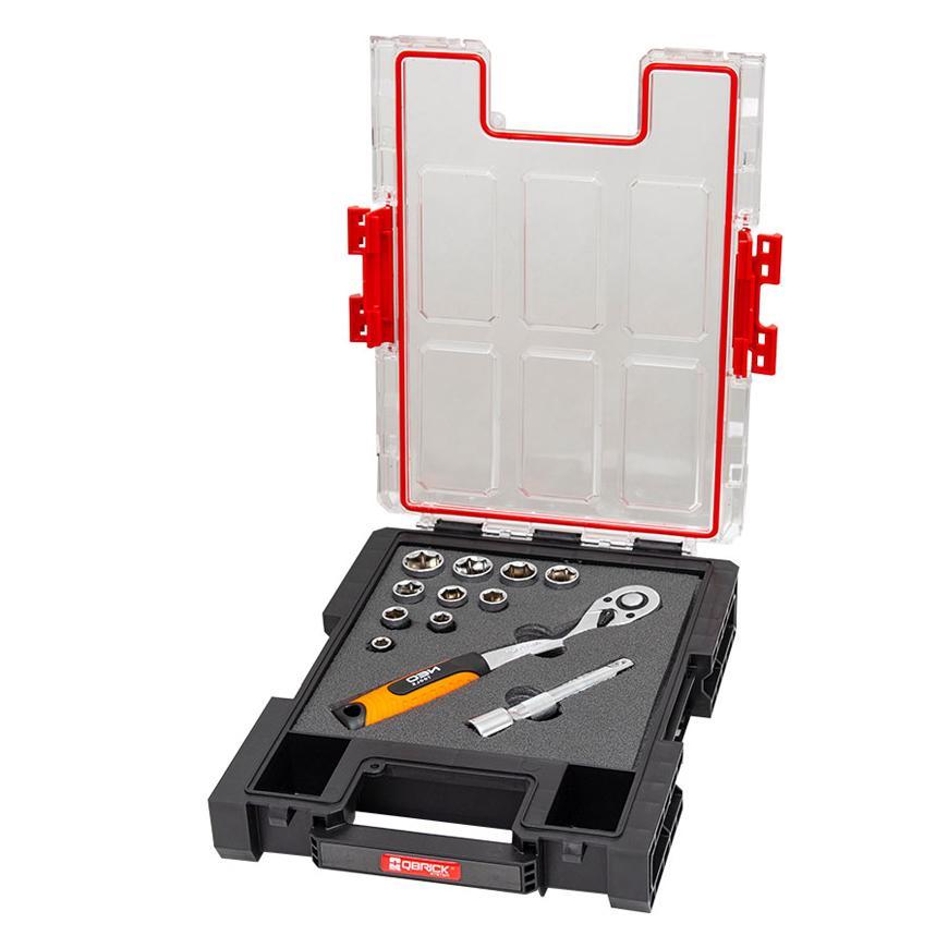 PROREGAL QBRICK Assortimentsdoos 1 M HxBxD 26,5 x 36,5 x 7 cm 2,5 liter Incl. Schuiminzet Met Deksel Handvat Met Klemsluitingen Zwart