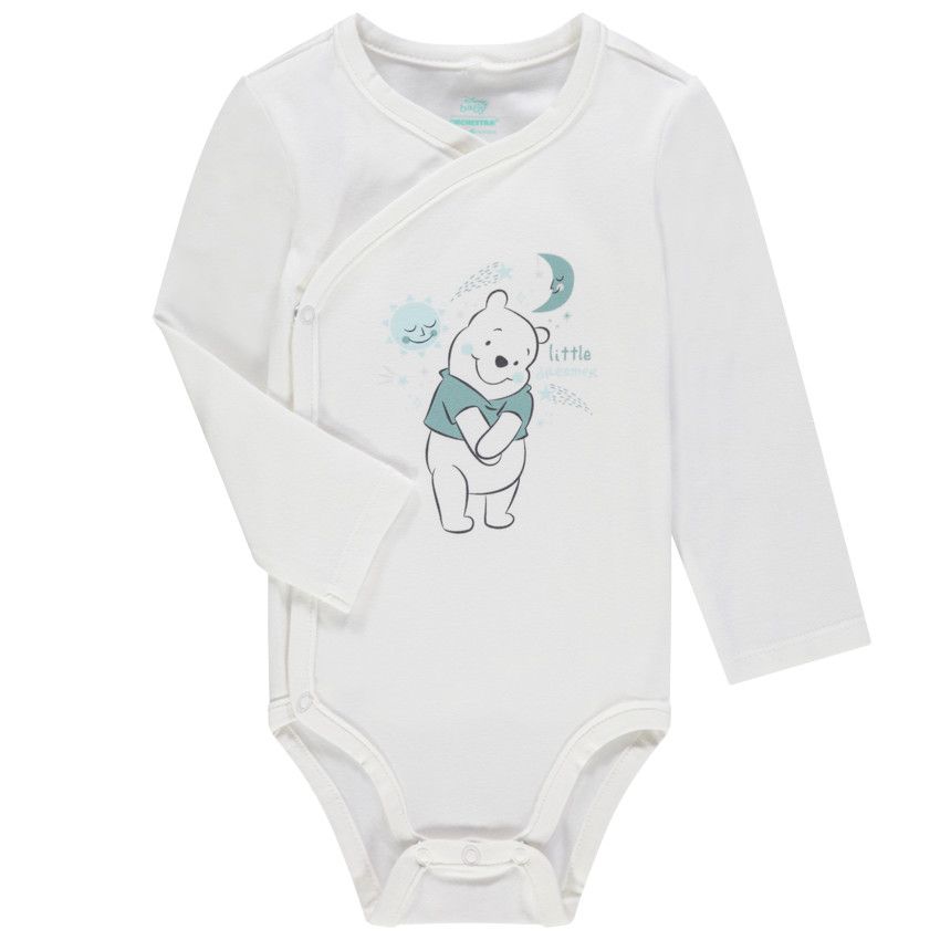 Body manches longues bébé garçon en coton bio print Winnie Disney - Ecru