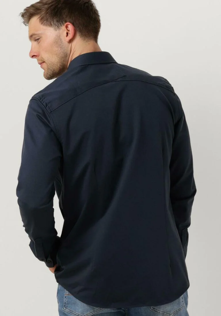 CAST IRON donkerblauwe cast iron klassiek overhemd long sleeve shirt twill jersey 2 tone