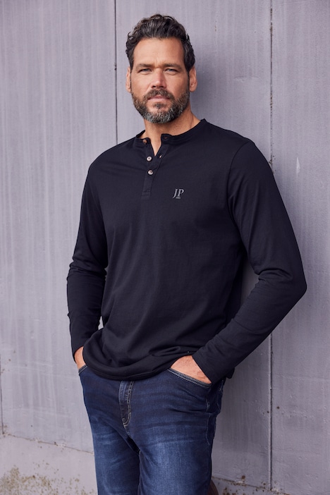 JP 1880 Henley, Basic, Shirt, Langarm, Knopfleiste, bis 8XL