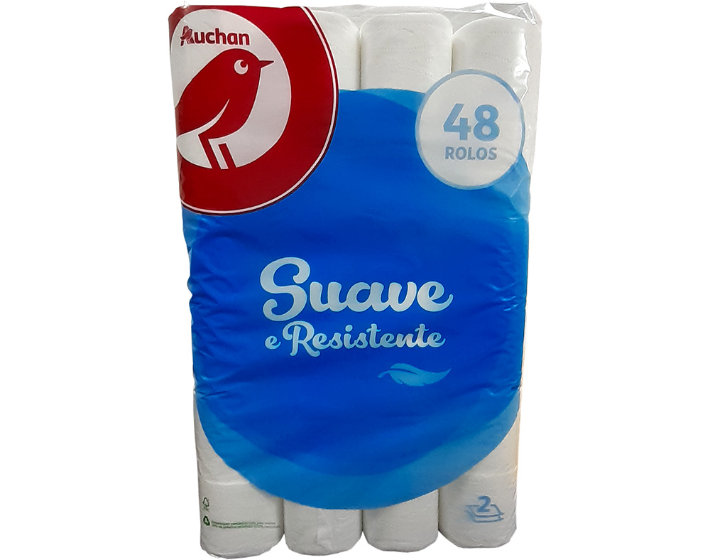 PAPEL HIGIÉNICO AUCHAN SUAVE E RESISTENTE FOLHA DUPLA 48 ROLOS