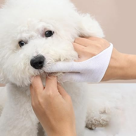 (12x7cm) Baumwoll Finger Zahnbürste Haustier Zahnpflege Handschuh für Hunde / Katzen - Weiss